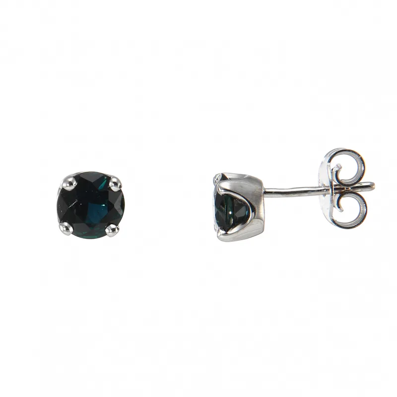 Boucles d'oreilles Saphir Bleu Rond 6mm en Or Blanc 750 pour femme - Bijoux Trabbia Vuillermoz