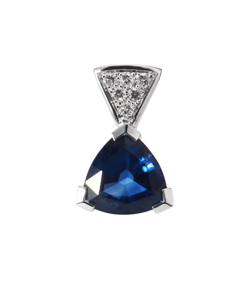 Pendentif Saphir Bleu Trillion 8x8mm et Diamants en Or Blanc 750 pour femme - Bijoux Trabbia Vuillermoz